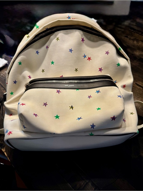 Saint Laurent Handbags - YSL ** Cream Canvas and Leather Backpack with Multicolor Star Motif